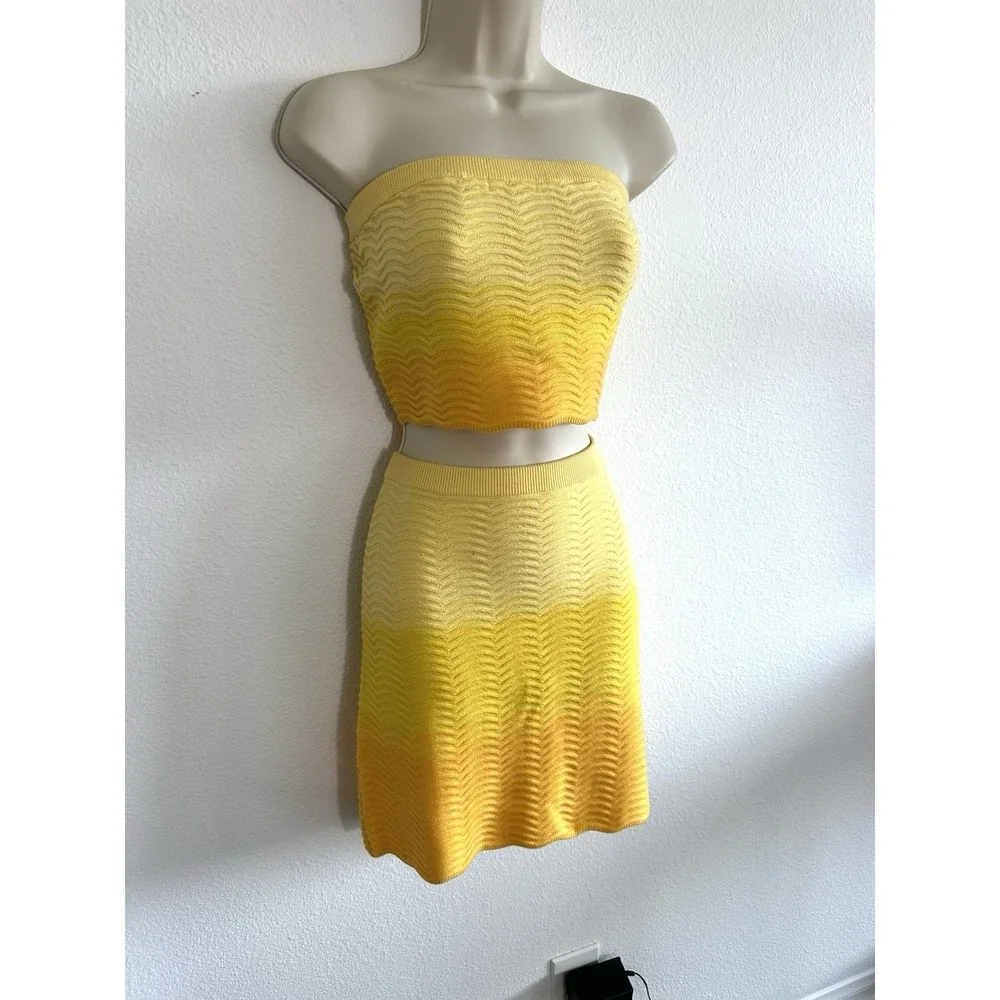 Camila Coelho 2 Piece Set‎ Yellow Ombre Knit Tube Top & Skirt XL Resort Festival
